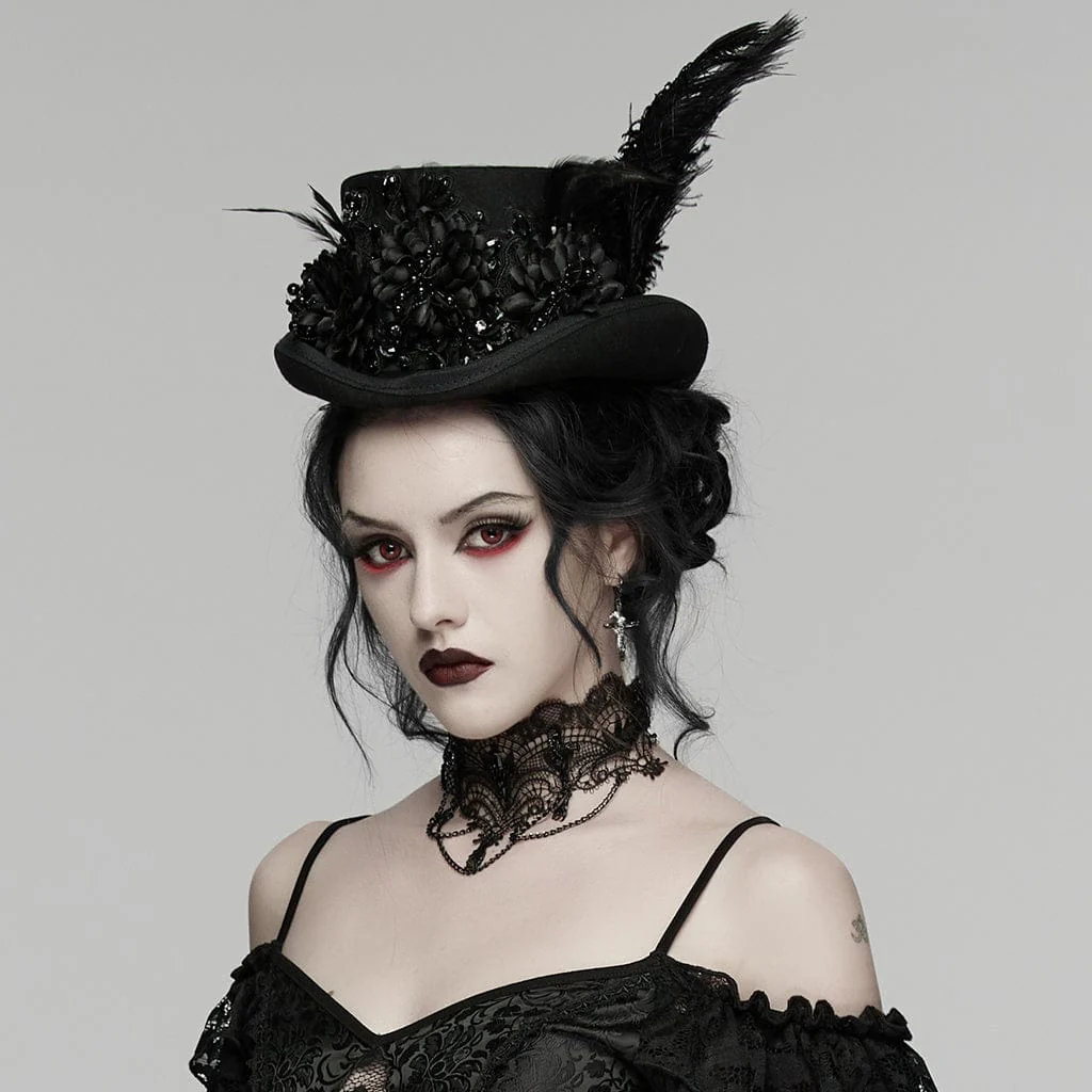 Women's Gothic Floral Feather Formal Hat - Image 2