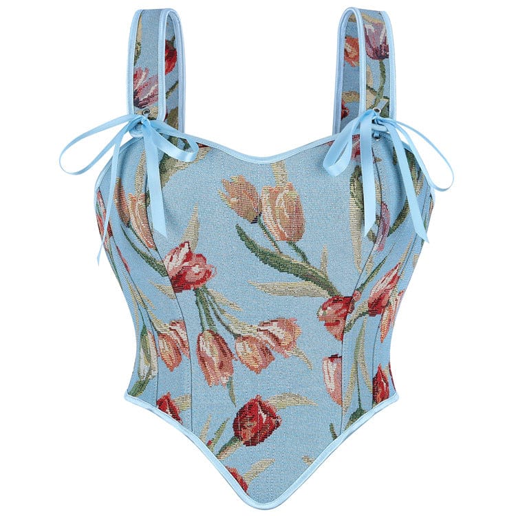Women's Gothic Floral Jacquard Lace-up Bustier