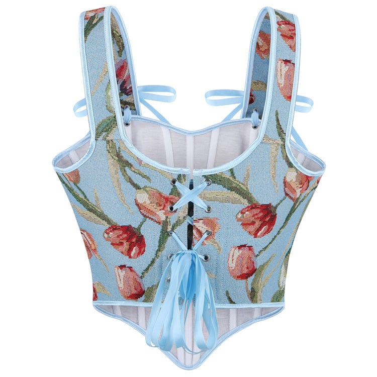 Women's Gothic Floral Jacquard Lace-up Bustier - Image 3