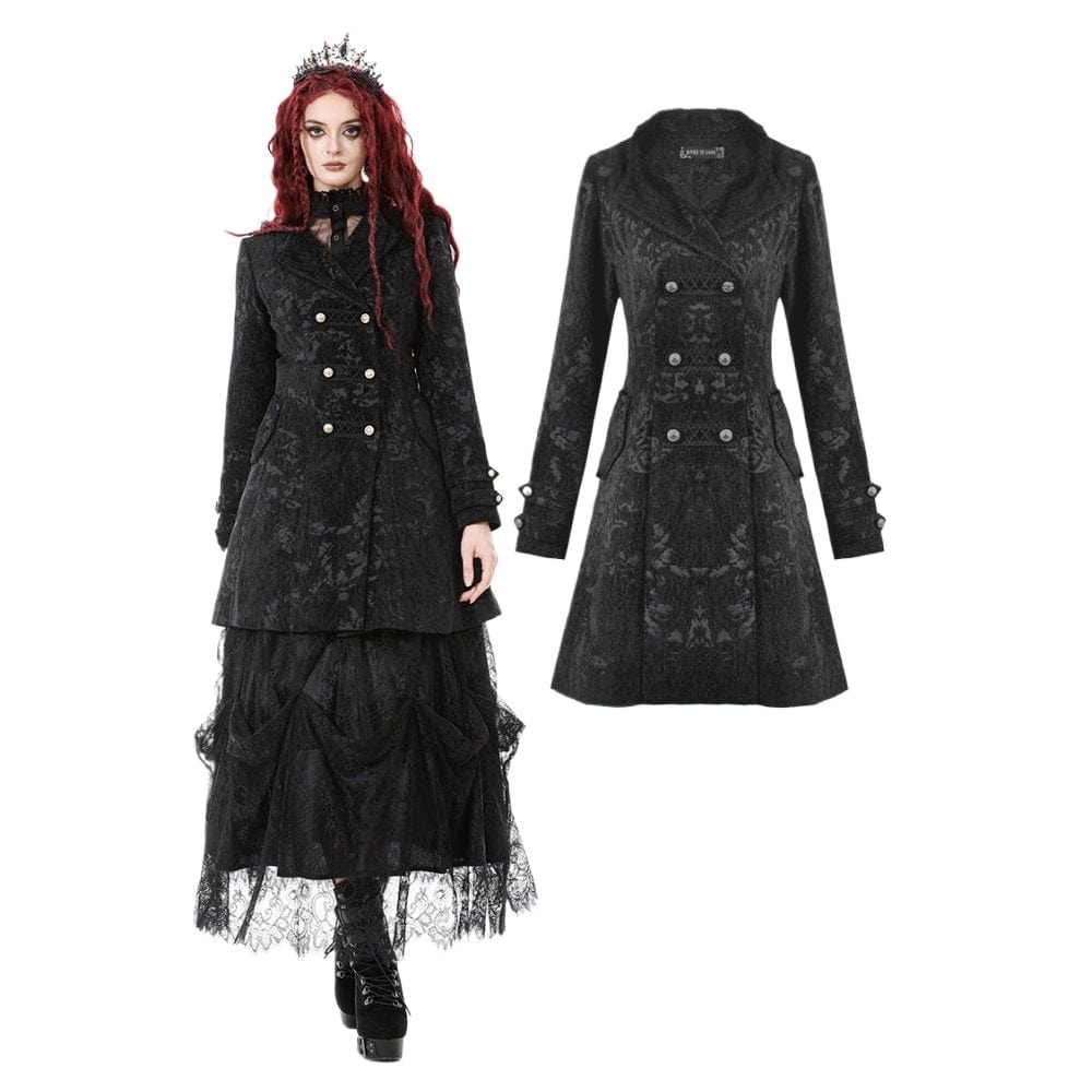Women's Gothic Floral Jacquard Turn-down Collar Coat