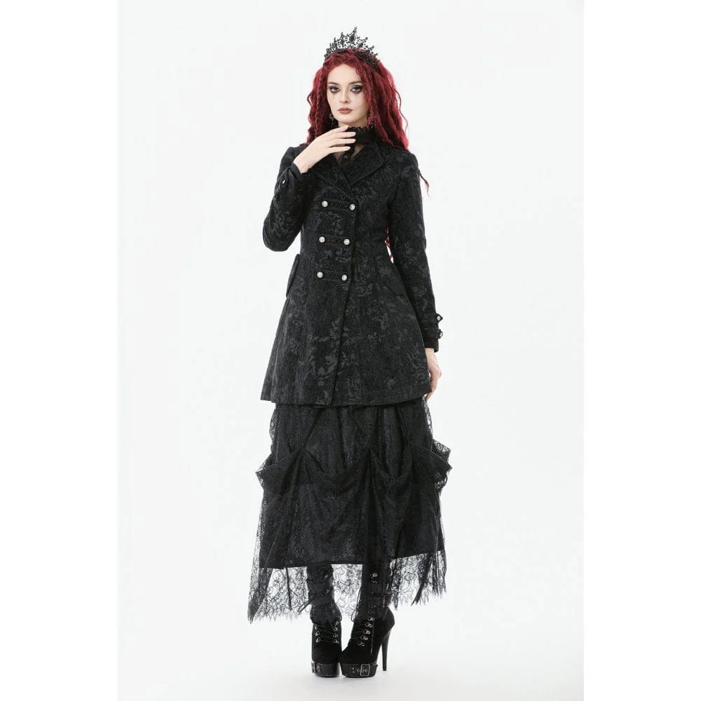 Women's Gothic Floral Jacquard Turn-down Collar Coat - Image 10