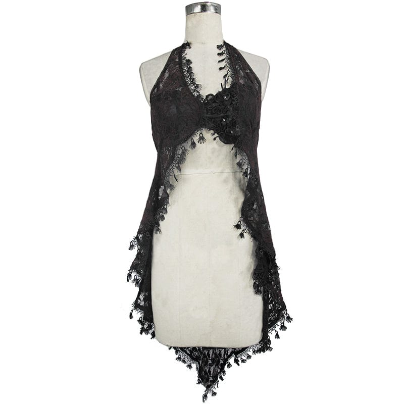 Women's Gothic Floral Lace Backless Dovetail Vest - Image 4