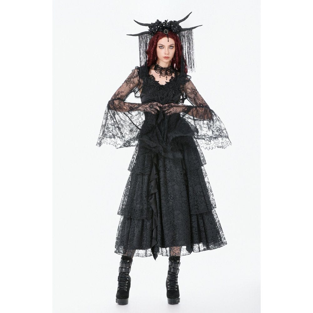 Women's Gothic Floral Lace Bell Sleeved Cape - Image 3