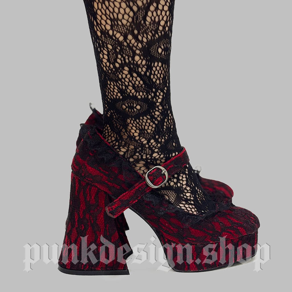 Women's Gothic Floral Lace Buckle Mary Jane Shoes