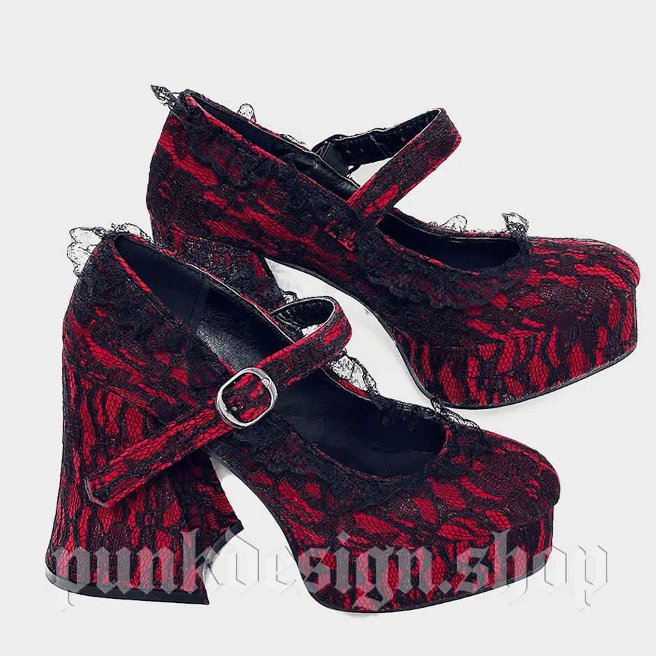 Women's Gothic Floral Lace Buckle Mary Jane Shoes - Image 6