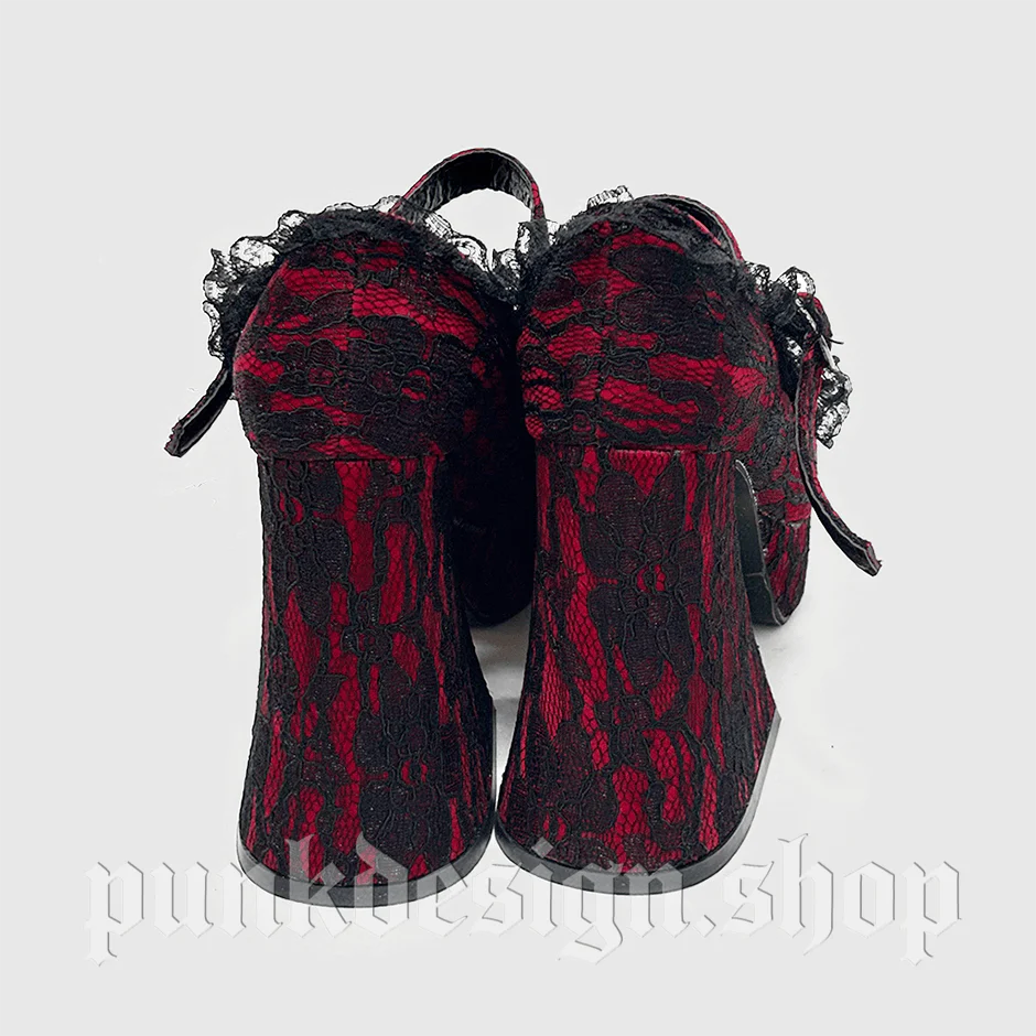 Women's Gothic Floral Lace Buckle Mary Jane Shoes - Image 7