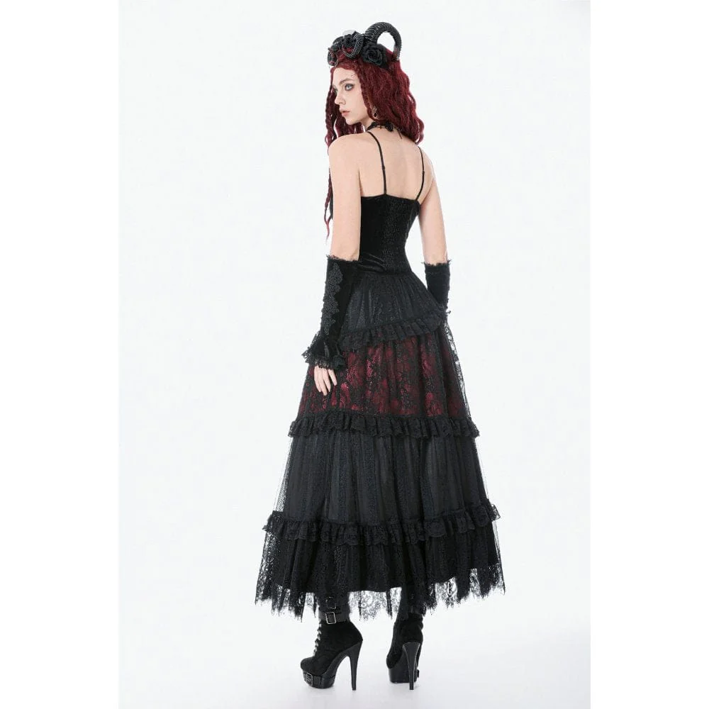 Women's Gothic Floral Lace Contrast Color Maxi Skirt - Image 10