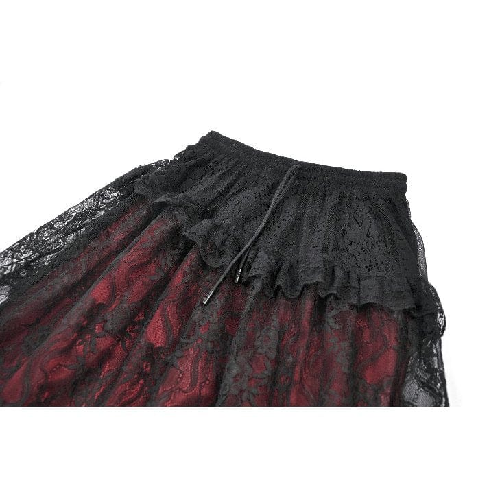 Women's Gothic Floral Lace Contrast Color Maxi Skirt - Image 14