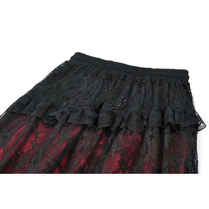 Women's Gothic Floral Lace Contrast Color Maxi Skirt - Image 15