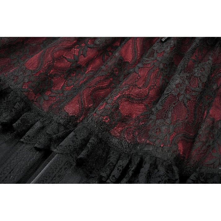 Women's Gothic Floral Lace Contrast Color Maxi Skirt - Image 16