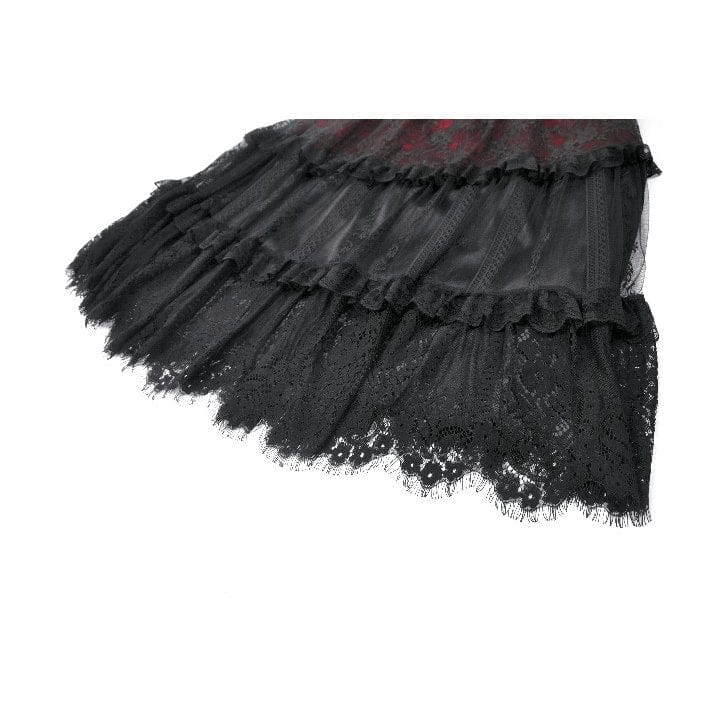 Women's Gothic Floral Lace Contrast Color Maxi Skirt - Image 17