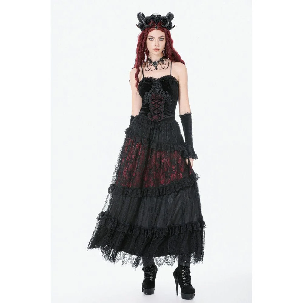 Women's Gothic Floral Lace Contrast Color Maxi Skirt - Image 2