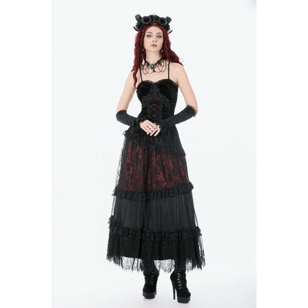 Women's Gothic Floral Lace Contrast Color Maxi Skirt - Image 3