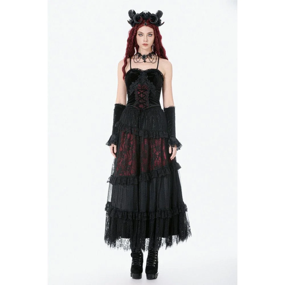 Women's Gothic Floral Lace Contrast Color Maxi Skirt - Image 6