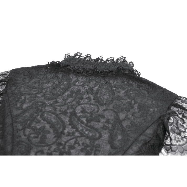 Women's Gothic Floral Lace Cutout High-Neck Short Sleeved Shirt - Image 13