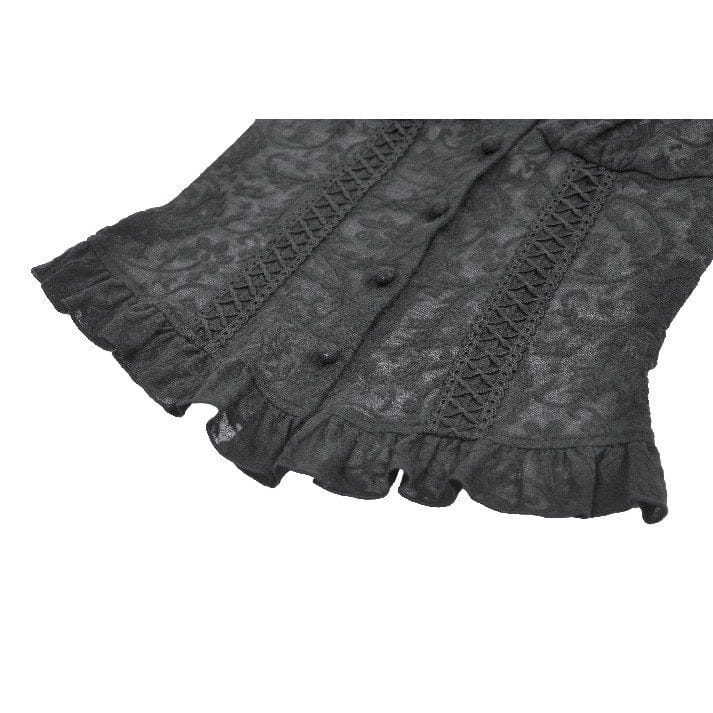 Women's Gothic Floral Lace Cutout High-Neck Short Sleeved Shirt - Image 15