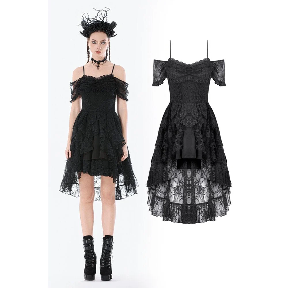 Women's Gothic Floral Lace High Low Off Shoulder Dress Graduation Dress