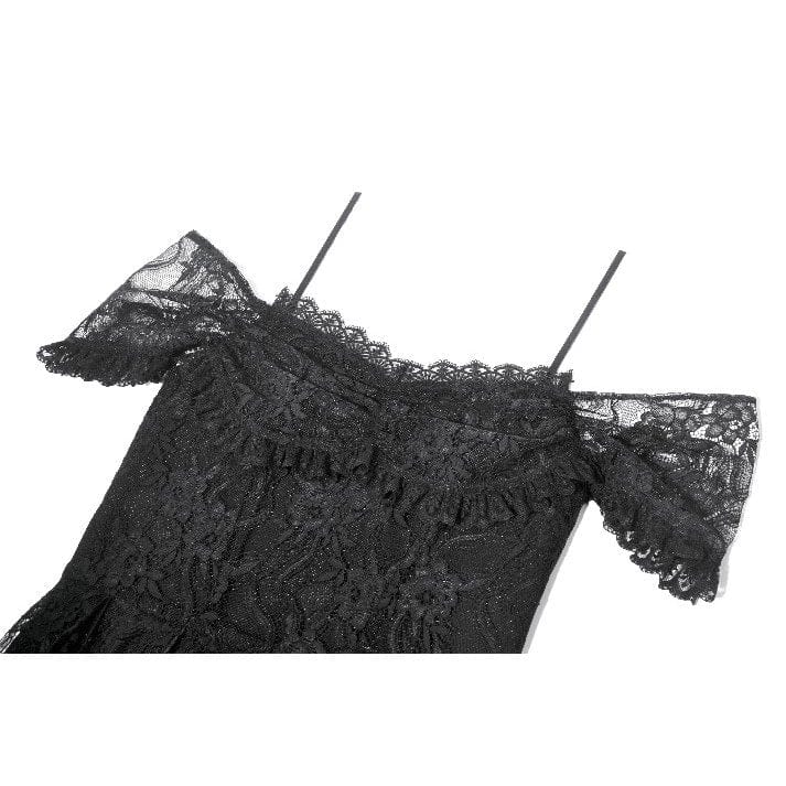 Women's Gothic Floral Lace High Low Off Shoulder Dress Graduation Dress - Image 10