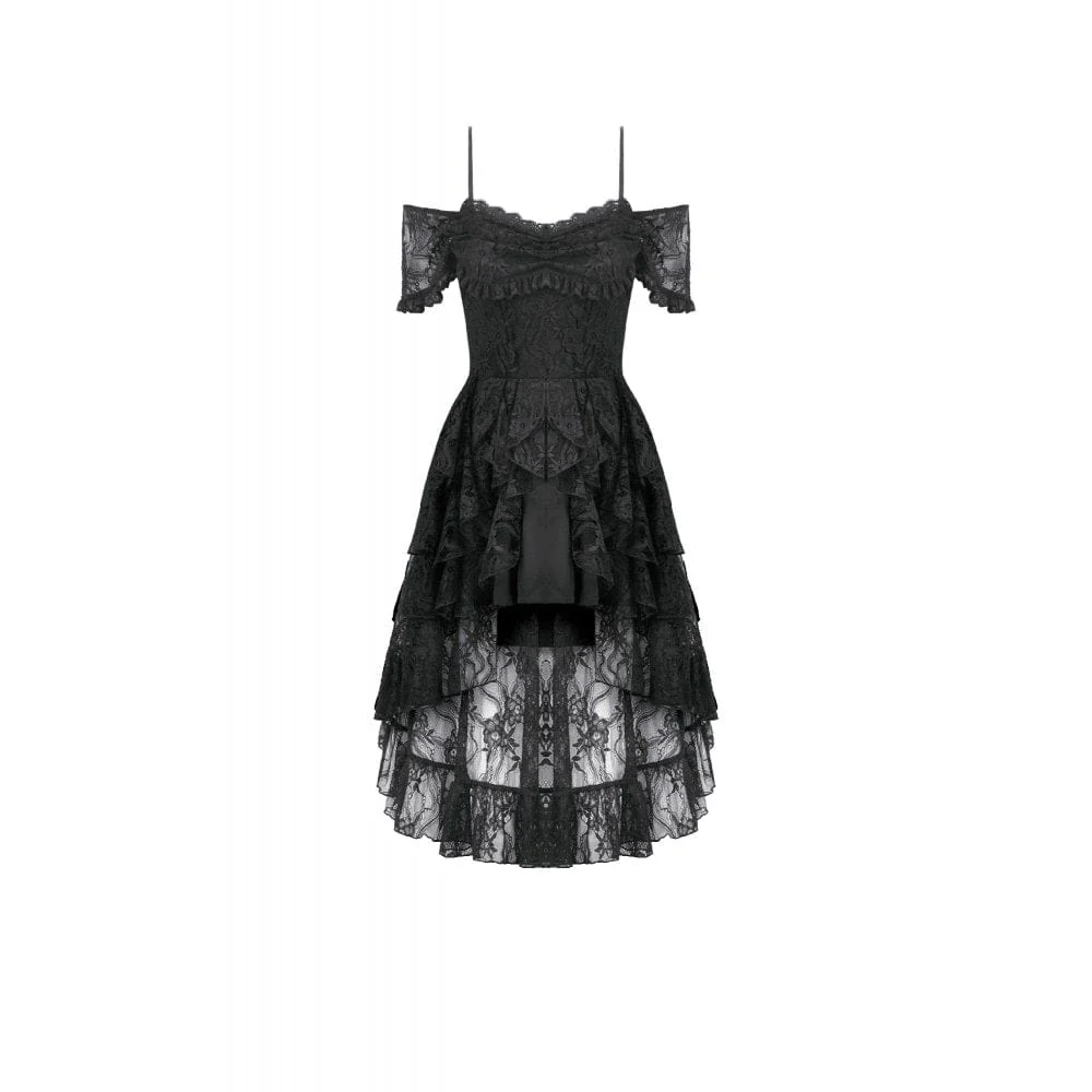 Women's Gothic Floral Lace High Low Off Shoulder Dress Graduation Dress - Image 8