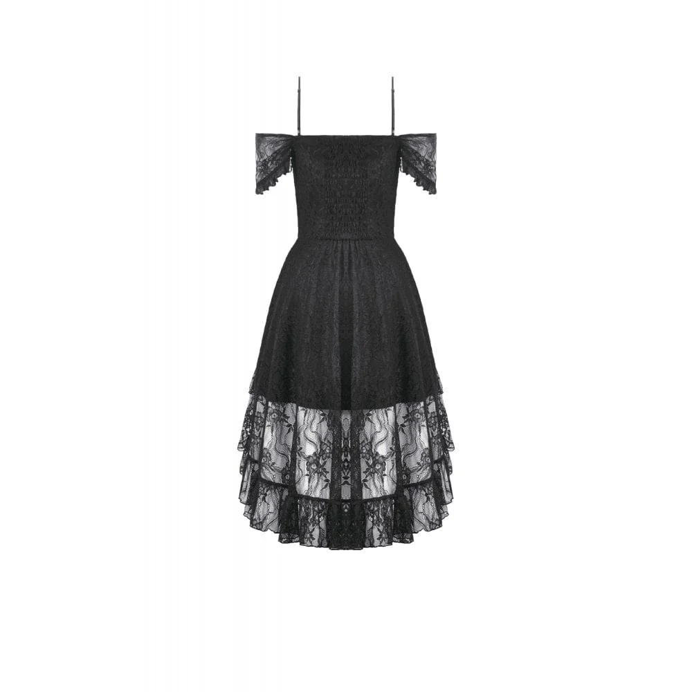 Women's Gothic Floral Lace High Low Off Shoulder Dress Graduation Dress - Image 9