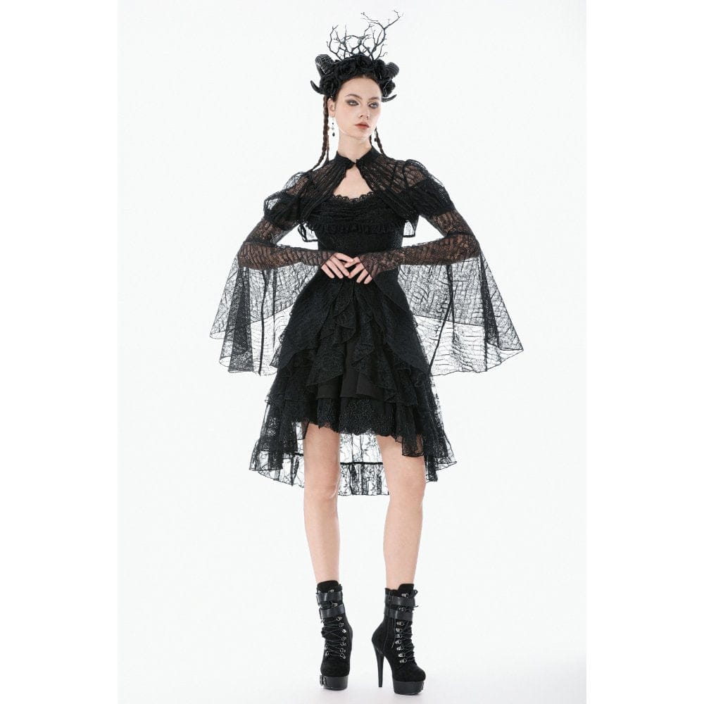Women's Gothic Floral Lace Horn Sleeved Cape - Image 7