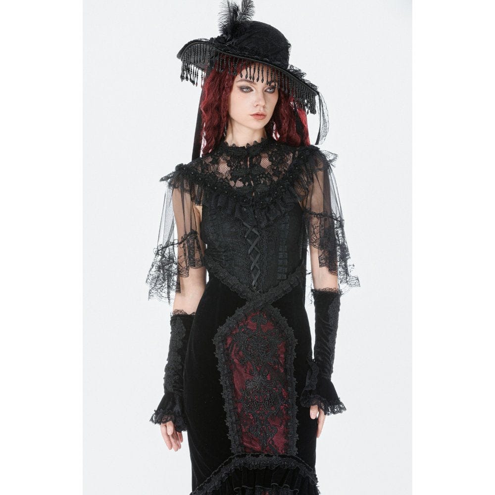 Women's Gothic Floral Lace Patchwork Mesh Cape - Image 3