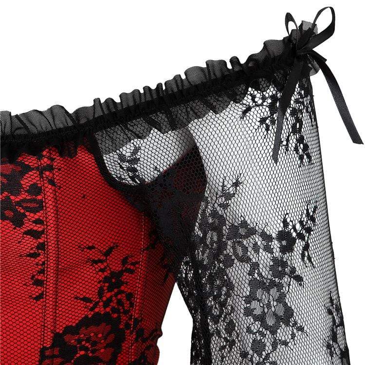 Women's Gothic Floral Lace Sleeved Overbust Corsets - Image 6