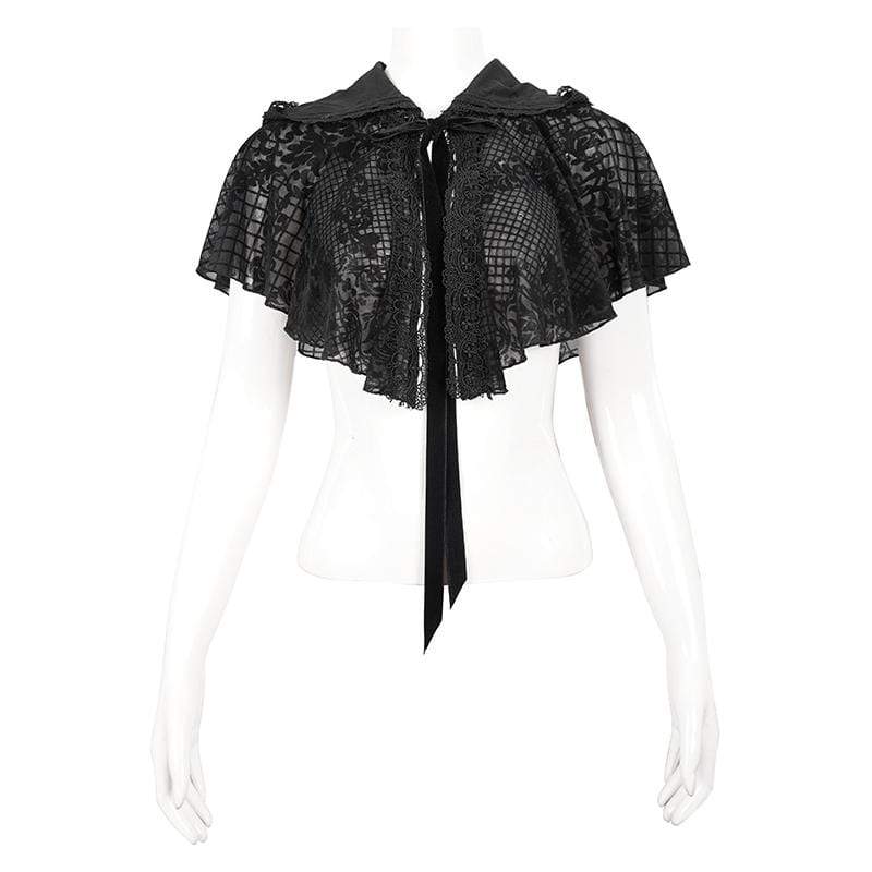 Women's Gothic Floral Mesh Cape with Hood - Image 5