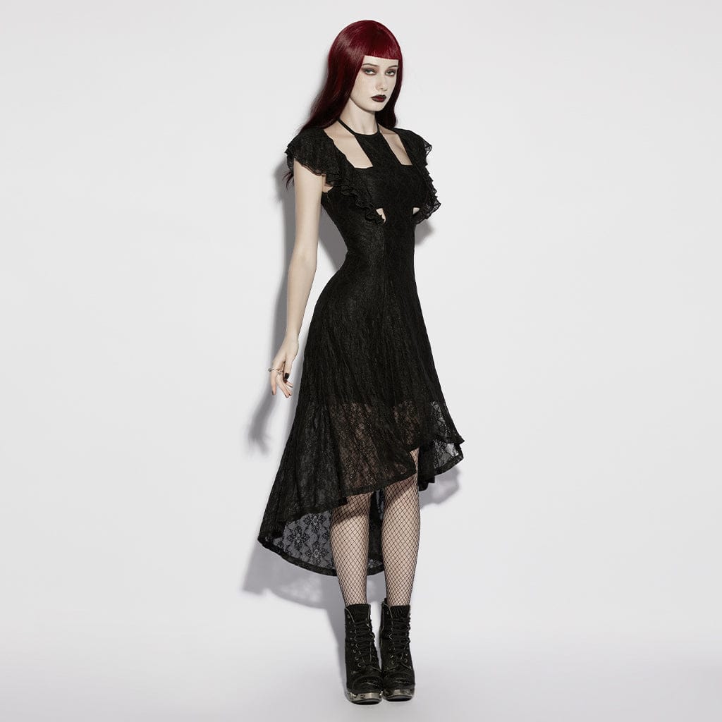 Women's Gothic Floral Mesh Cross Halterneck Dress - Image 2
