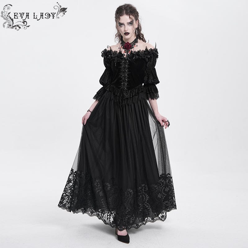 Women's Gothic Floral Mesh Splice Skirt Black - Image 5