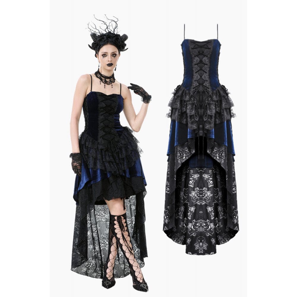 Women's Gothic Floral Multilayered Lace High/Low Slip Dress Wedding Dress
