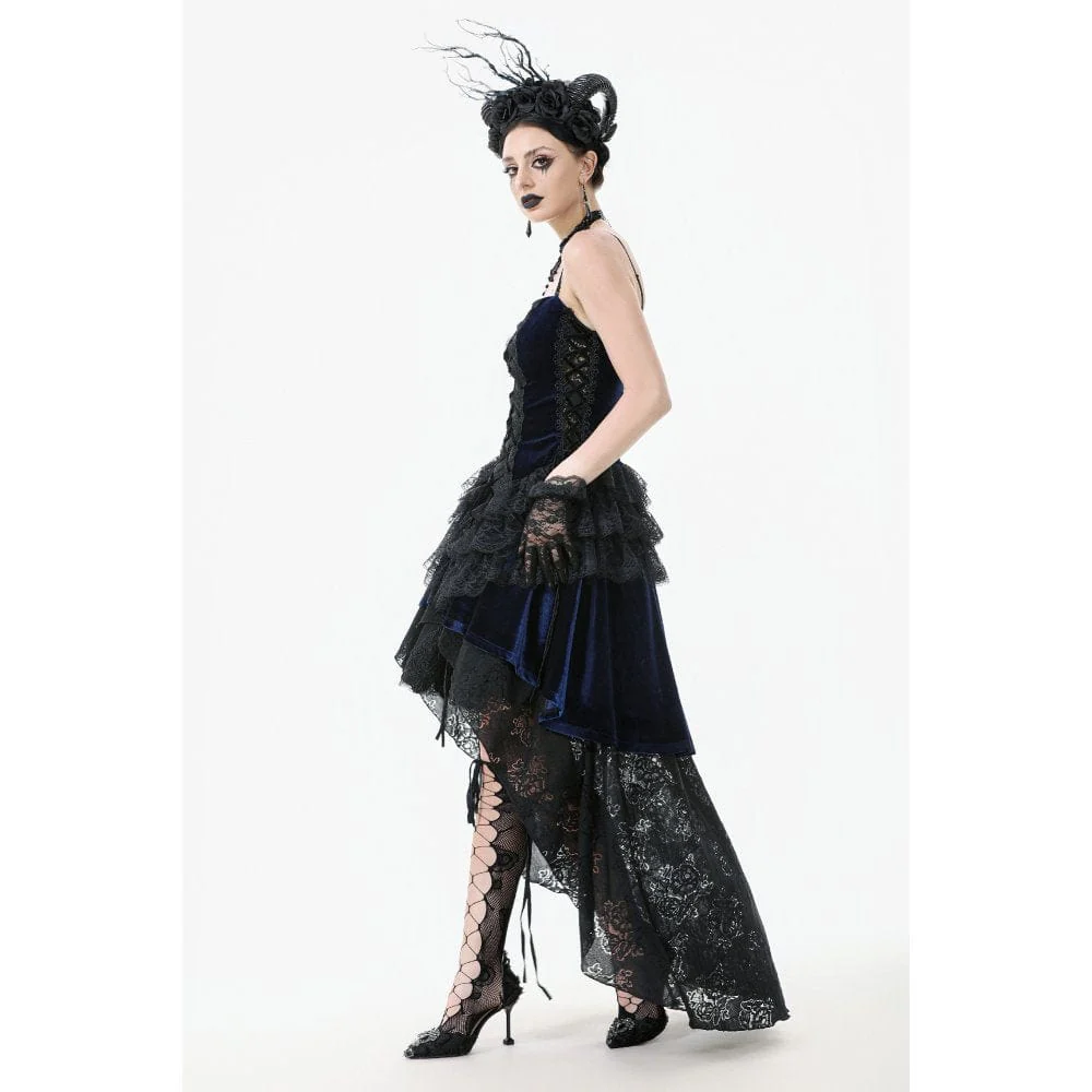 Women's Gothic Floral Multilayered Lace High/Low Slip Dress Wedding Dress - Image 11