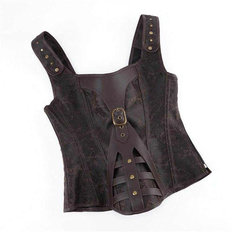 Women's Gothic Floral Printed Buckle Lace-up Overbust Corset - Image 6