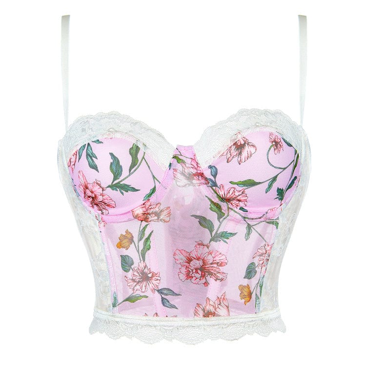 Women's Gothic Floral Printed Lace Overbust Corset