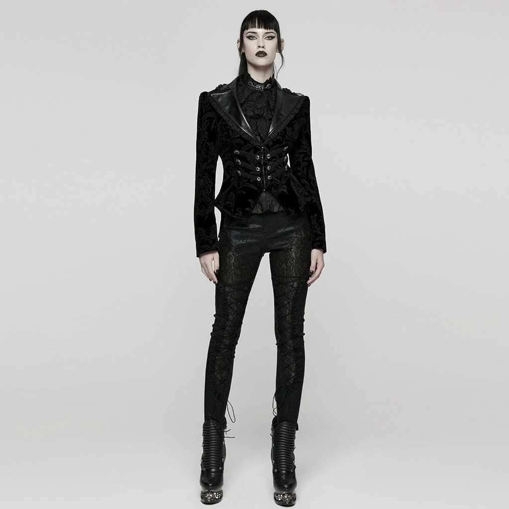 Women's Gothic Floral Printed Lace-up Jacket Black - Image 4