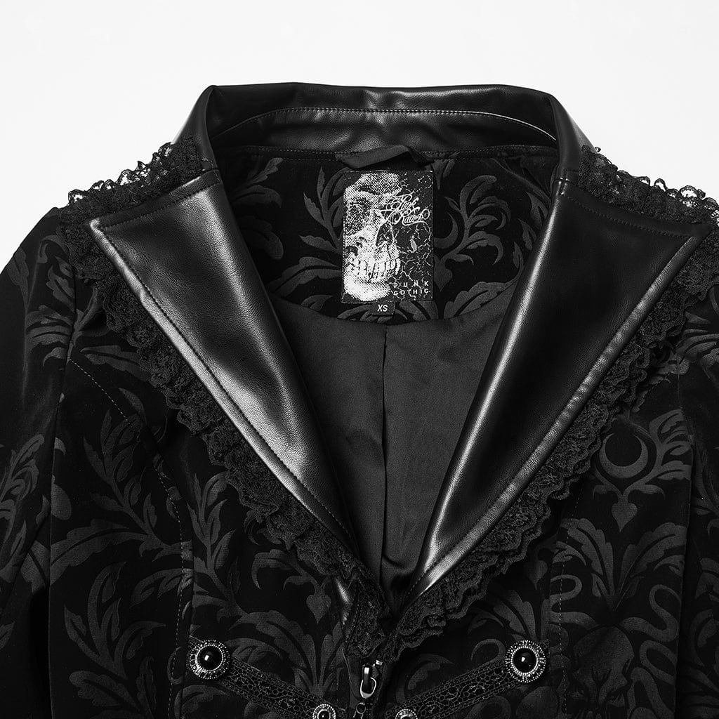 Women's Gothic Floral Printed Lace-up Jacket Black - Image 9