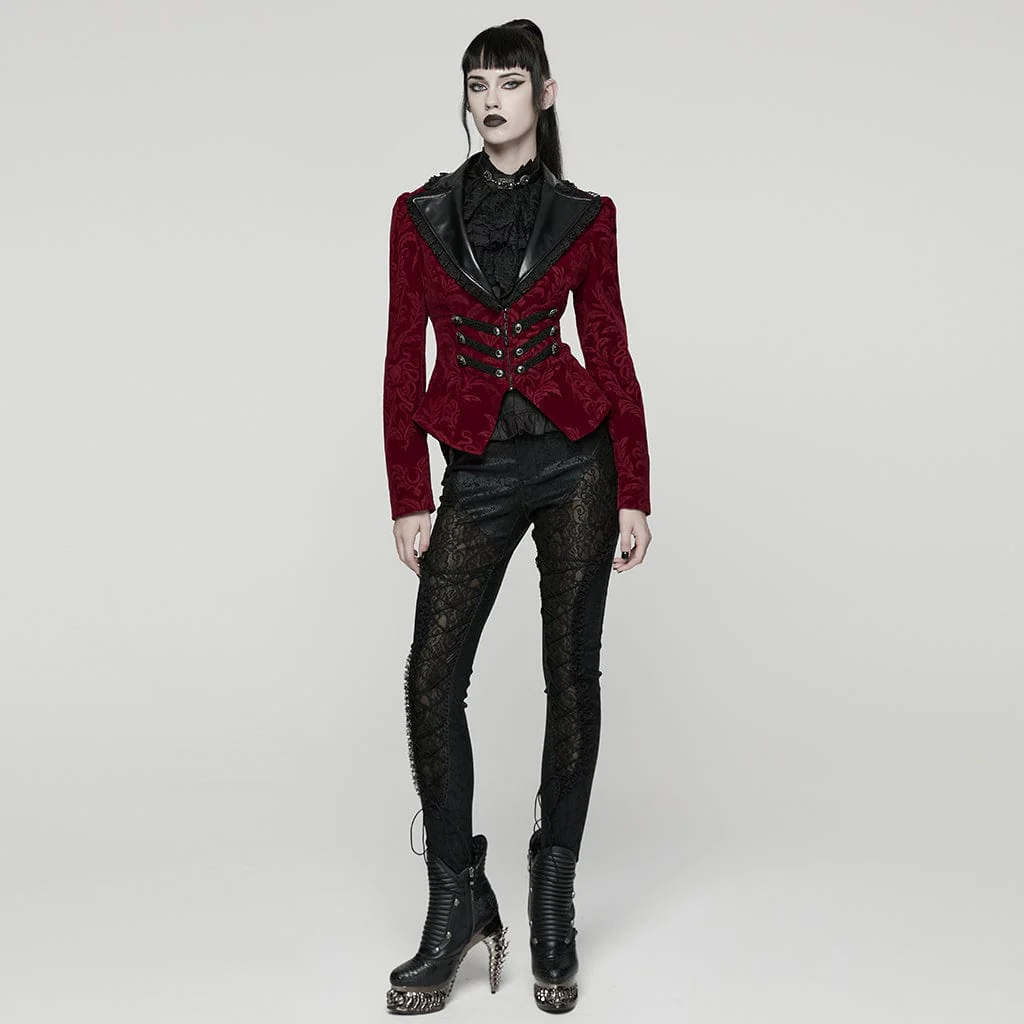 Women's Gothic Floral Printed Lace-up Jacket Red - Image 4