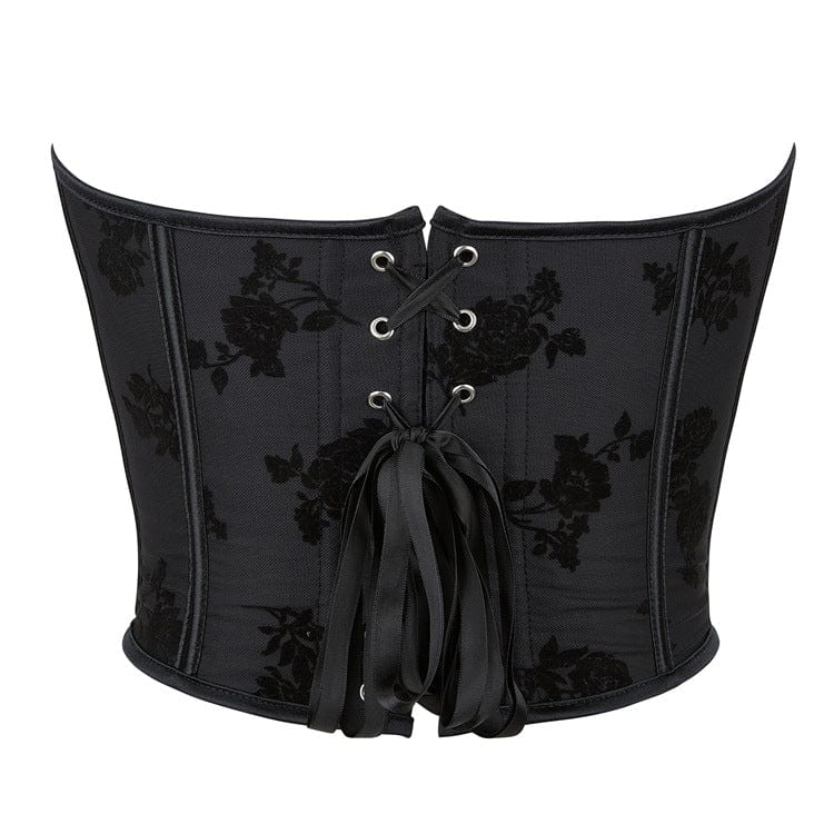 Women's Gothic Floral Printed Lace-up Overbust Corset - Image 3