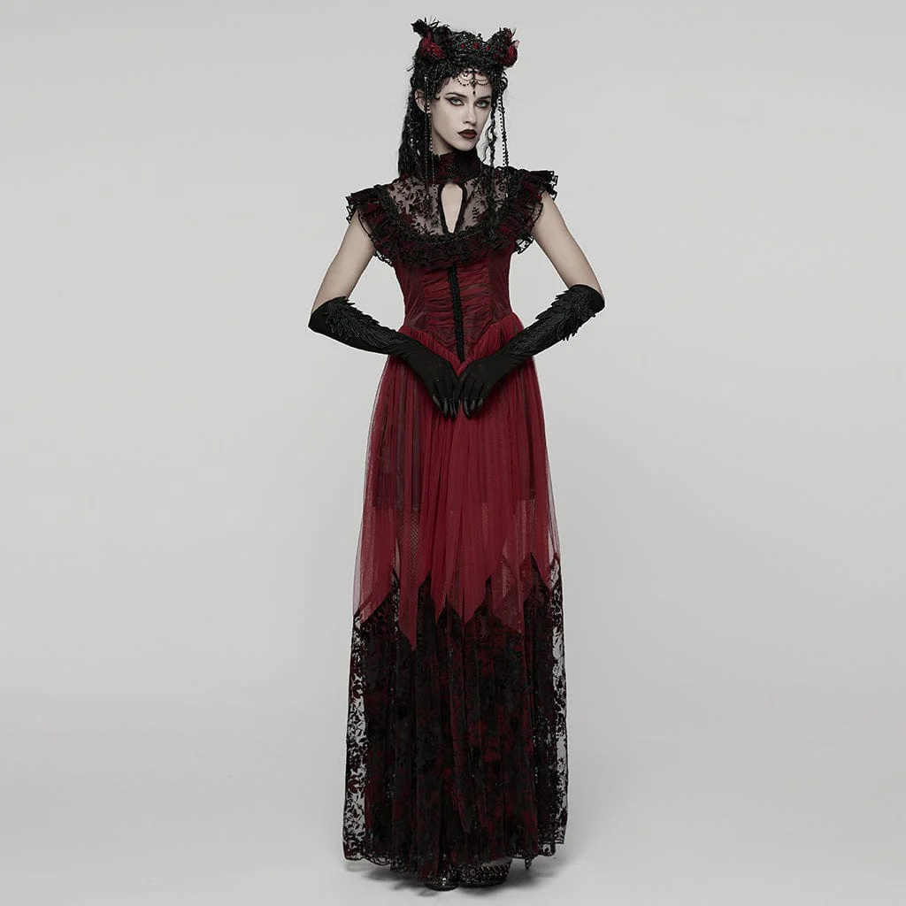 Women's Gothic Floral Printed Lace-up Prom Dress Wedding Dress - Image 11