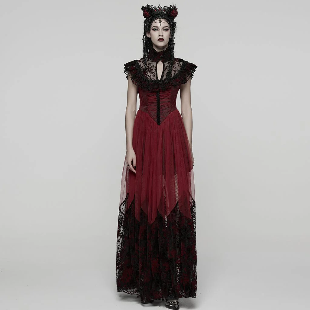 Women's Gothic Floral Printed Lace-up Prom Dress Wedding Dress - Image 8
