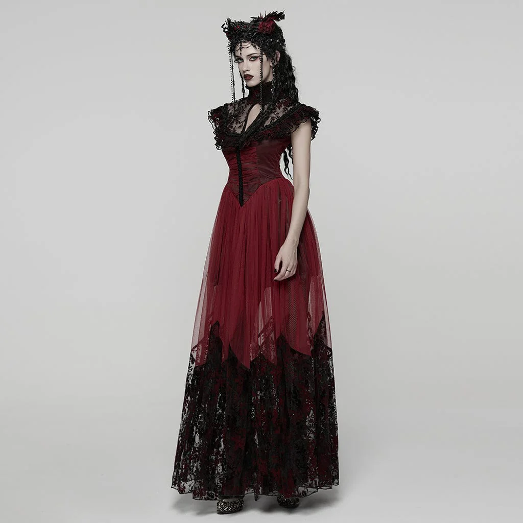 Women's Gothic Floral Printed Lace-up Prom Dress Wedding Dress - Image 9