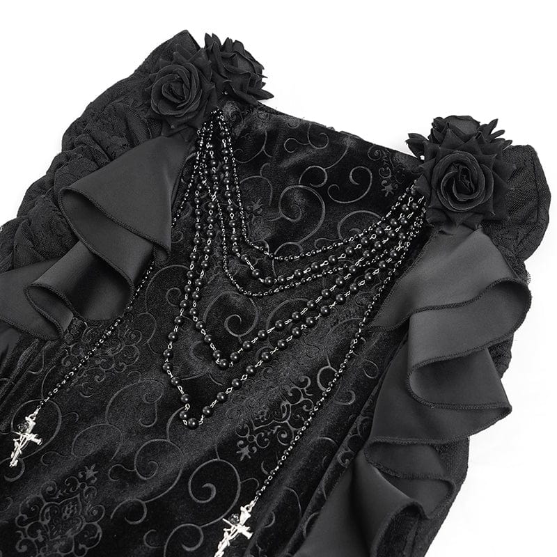 Women's Gothic Floral Printed Rose Chain Fishtail Skirt Black - Image 10