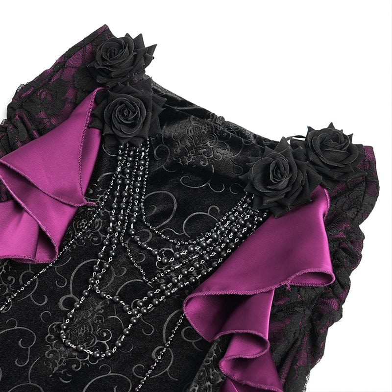 Women's Gothic Floral Printed Rose Chain Fishtail Skirt Purple - Image 10