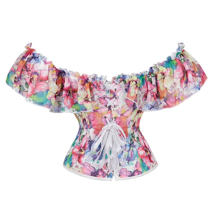 Women's Gothic Floral Printed Ruffled Overbust Corset - Image 3