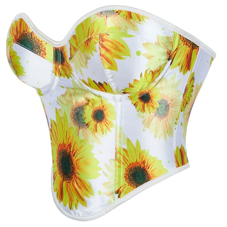 Women's Gothic Floral Printed Steel Boned Overbust Corset - Image 2