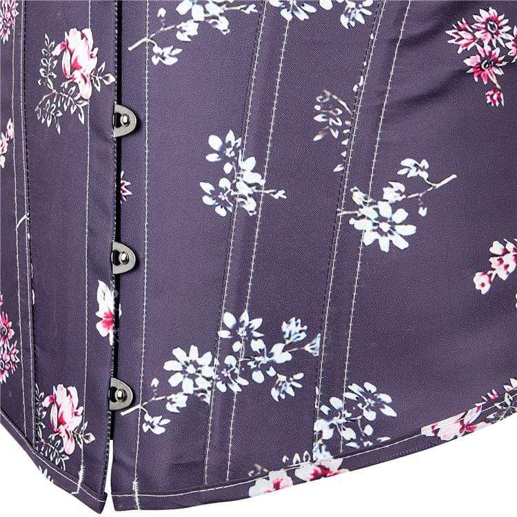 Women's Gothic Floral Printed Strappy Overbust Corset Purple - Image 5