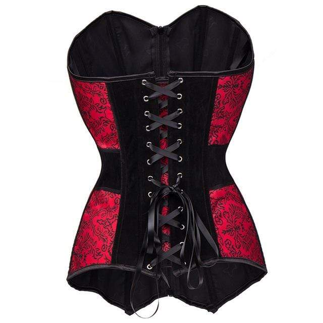 Women's Gothic Floral Printed Strappy Red Corsets - Image 3