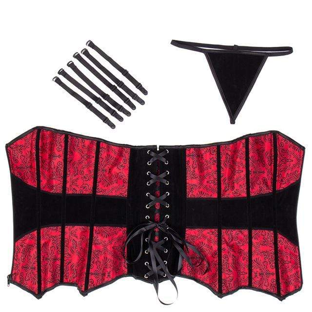 Women's Gothic Floral Printed Strappy Red Corsets - Image 4
