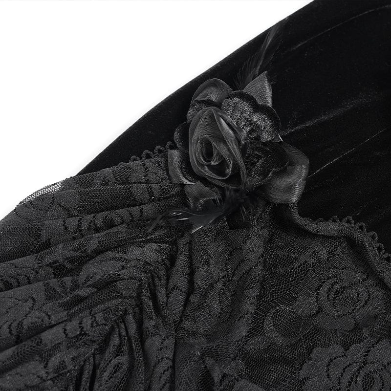 Women's Gothic Floral Ruched Lace-up Maxi Dress Wedding Dress Black - Image 11