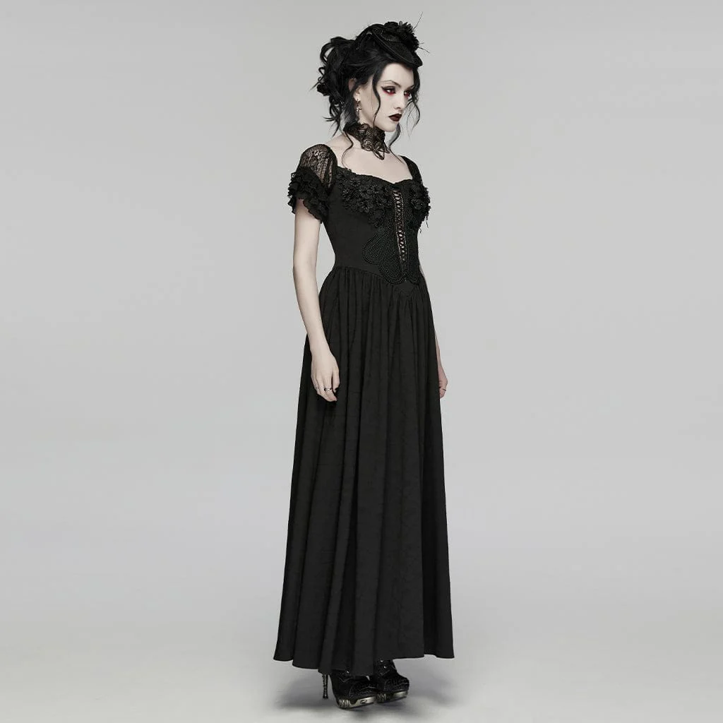 Women's Gothic Floral Ruffled Off Shoulder Maxi Dress Wedding Dress - Image 2